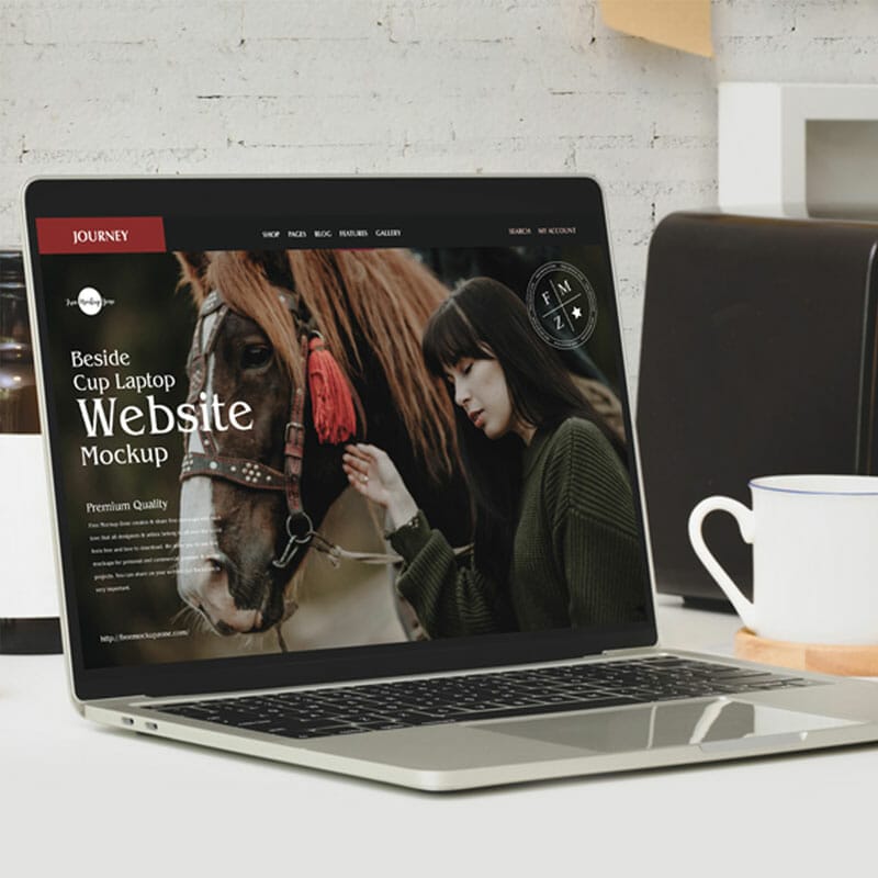 Free Beside Cup Laptop Website Mockup PSD