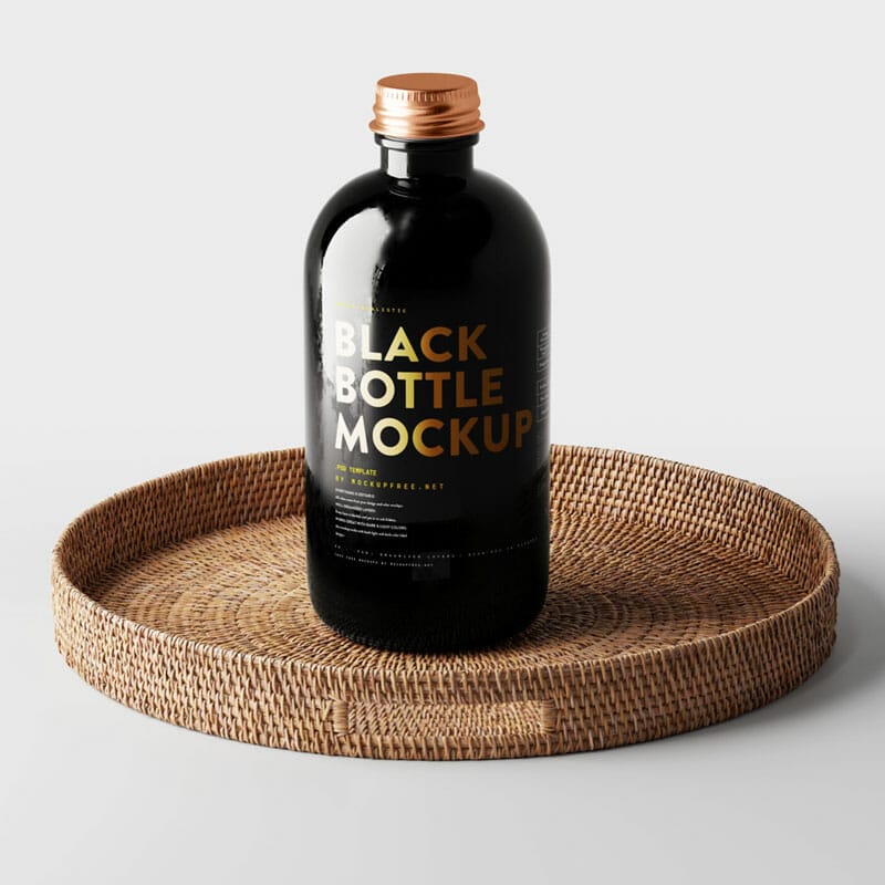 Free Black Glass Bottle Mockup PSD