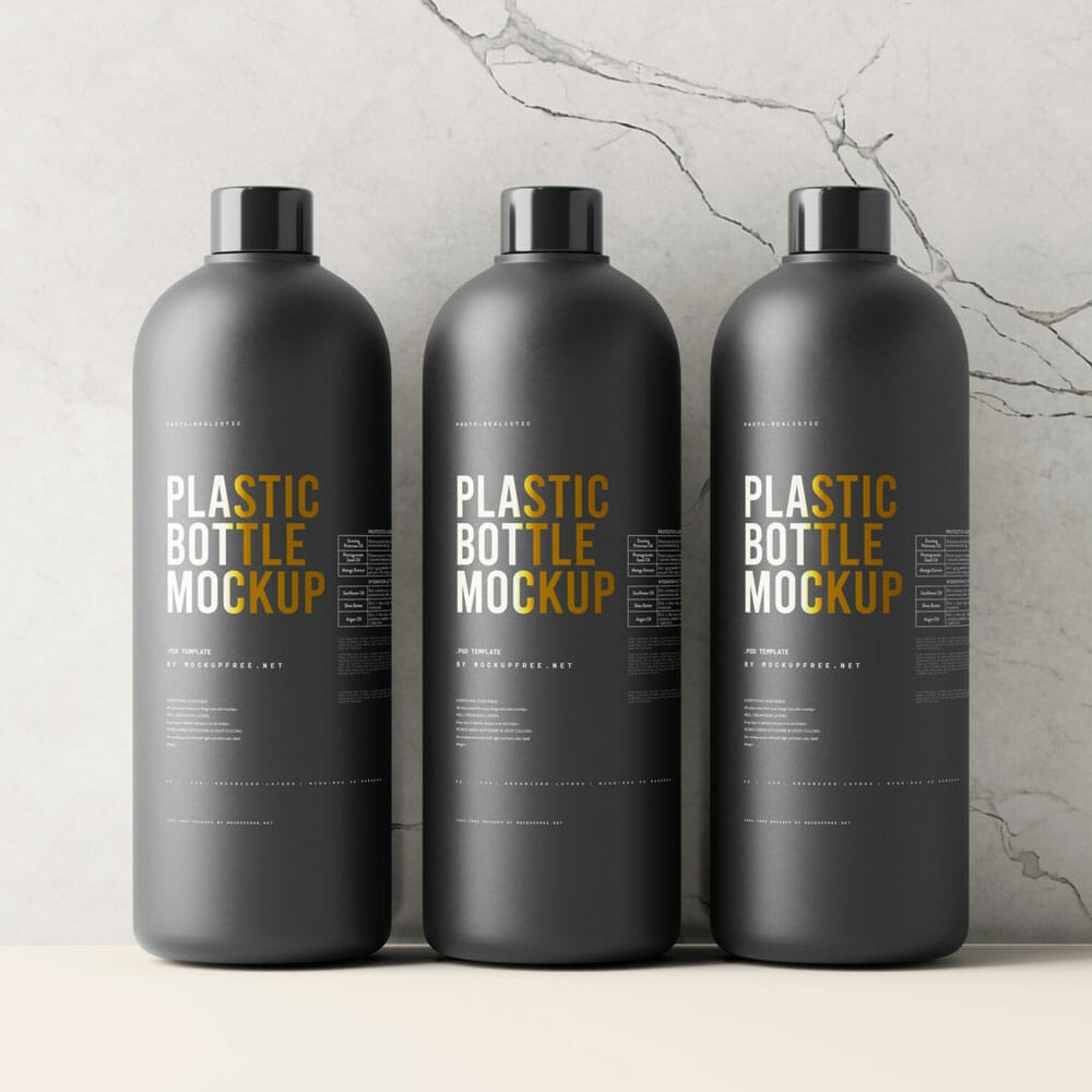 Free Black Plastic Bottle Mockup PSD