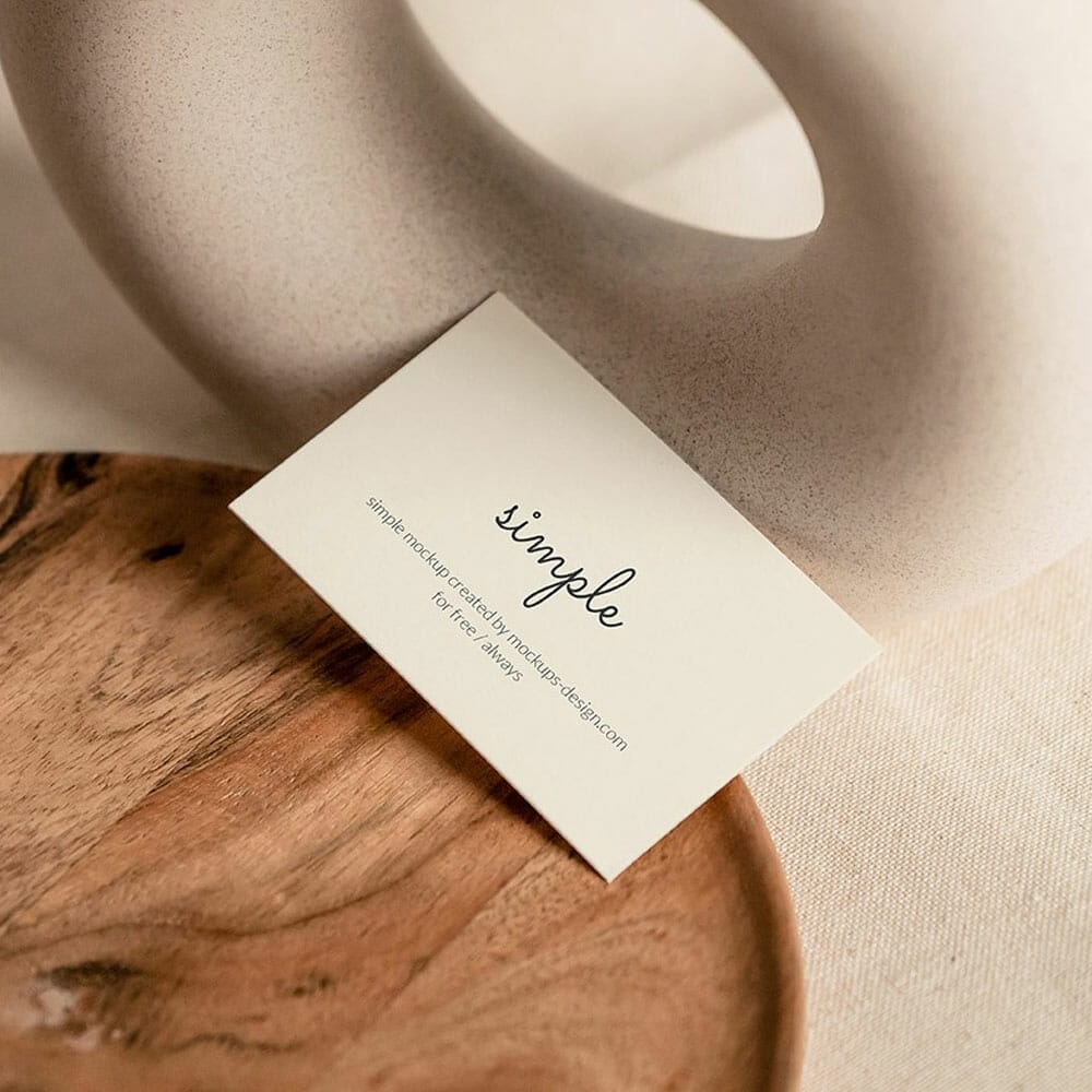 Free Business Card On Wooden Tray Mockup PSD