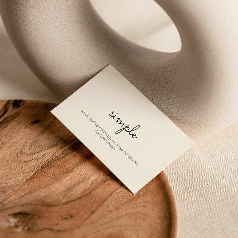 Free Business Card On Wooden Tray Mockup PSD