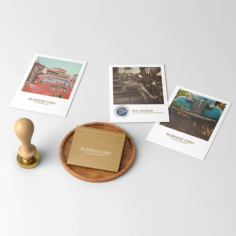 Free Business Card With Postcards Mockup PSD