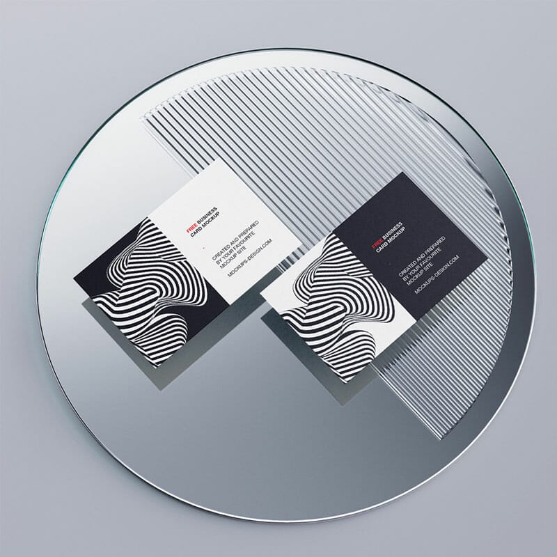 Free Business Cards On A Mirror Mockup PSD