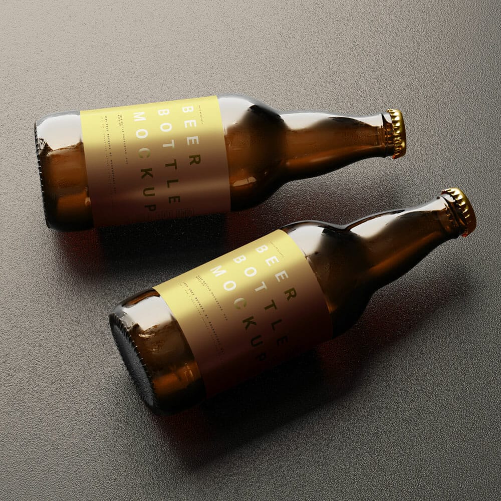 Free Dark Amber Beer Bottle Mockups PSD