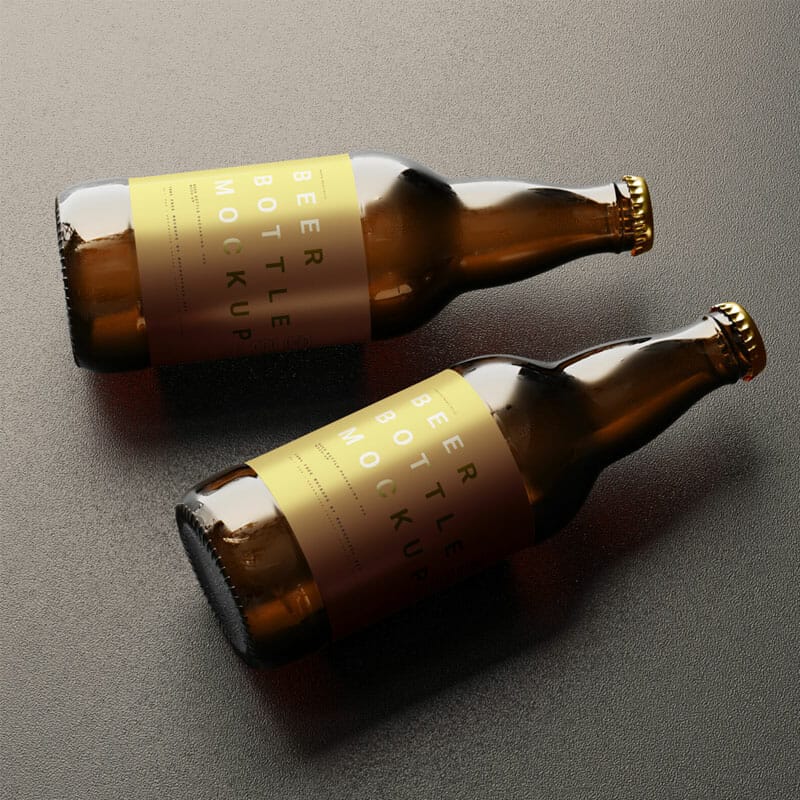 Free Dark Amber Beer Bottle Mockups PSD