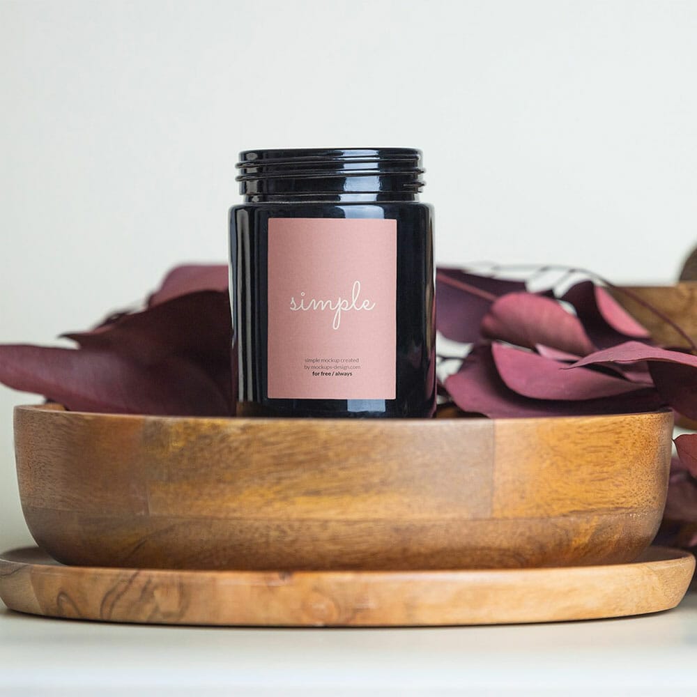 Free Dark Candle With Decorative Elements Mockup PSD