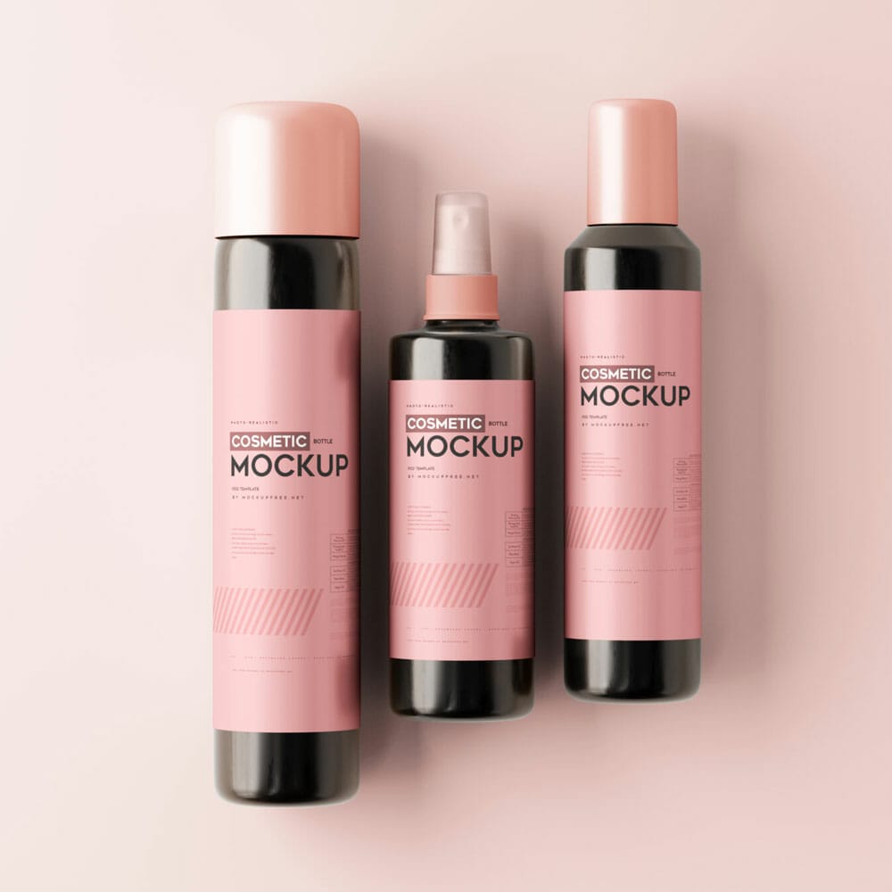 Free Dark Glass Cosmetic Bottle Mockups PSD
