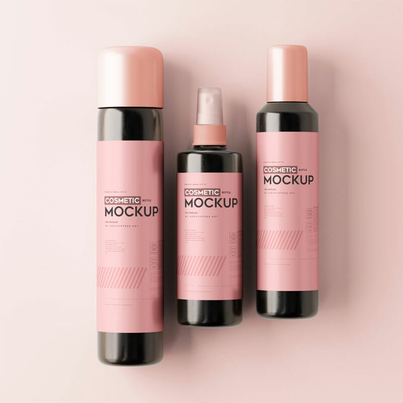Free Dark Glass Cosmetic Bottle Mockups PSD