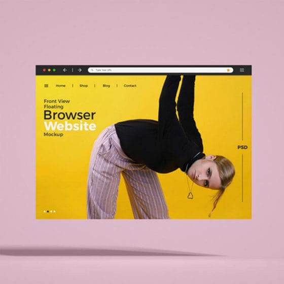 Free Front View Floating Browser Website Mockup PSD