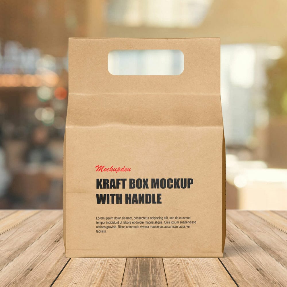 Free Kraft Box Mockup With Handle PSD Template
