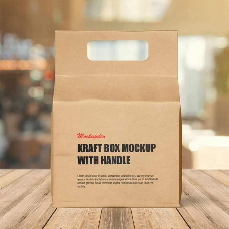 Free Kraft Box Mockup With Handle PSD Template