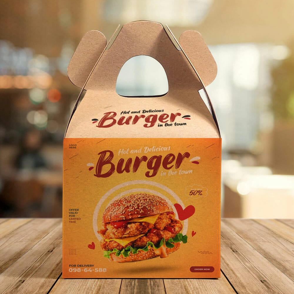 Free Kraft Box With Handle Mockup PSD Template