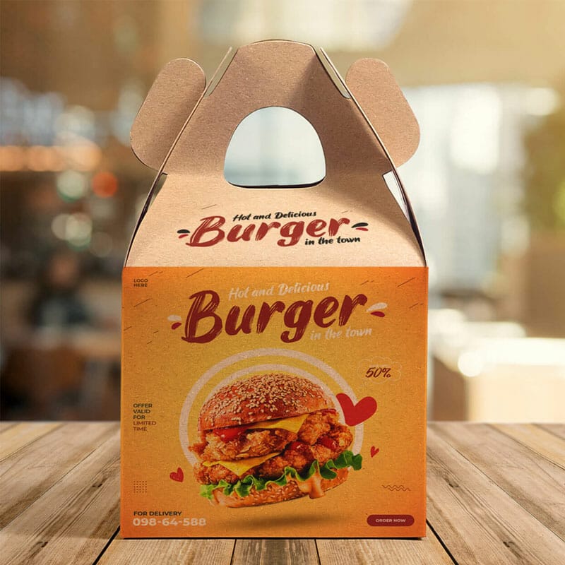 Free Kraft Box With Handle Mockup PSD Template