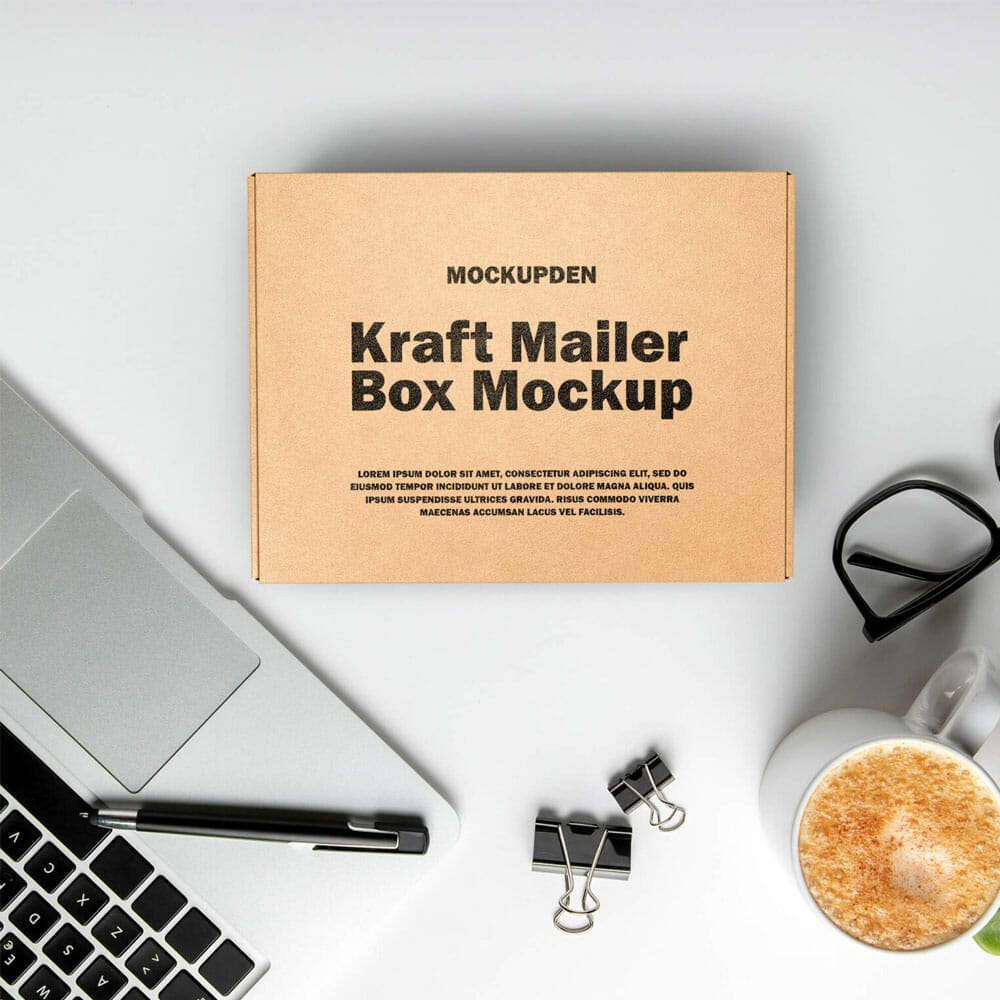 Free Kraft Mailer Box Mockup PSD Template