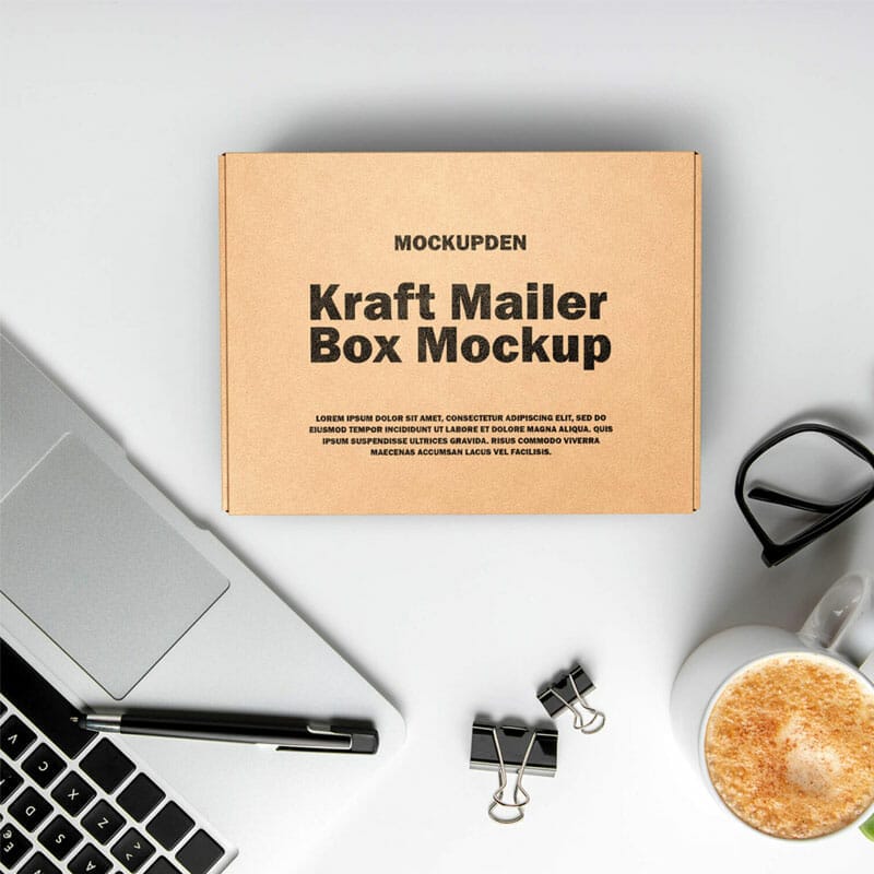 Free Kraft Mailer Box Mockup PSD Template