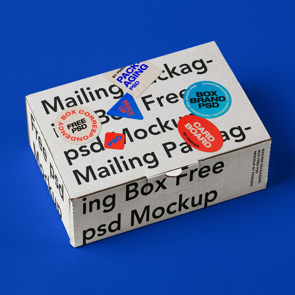 Free Mail Packaging Cardboard Box Mockup PSD