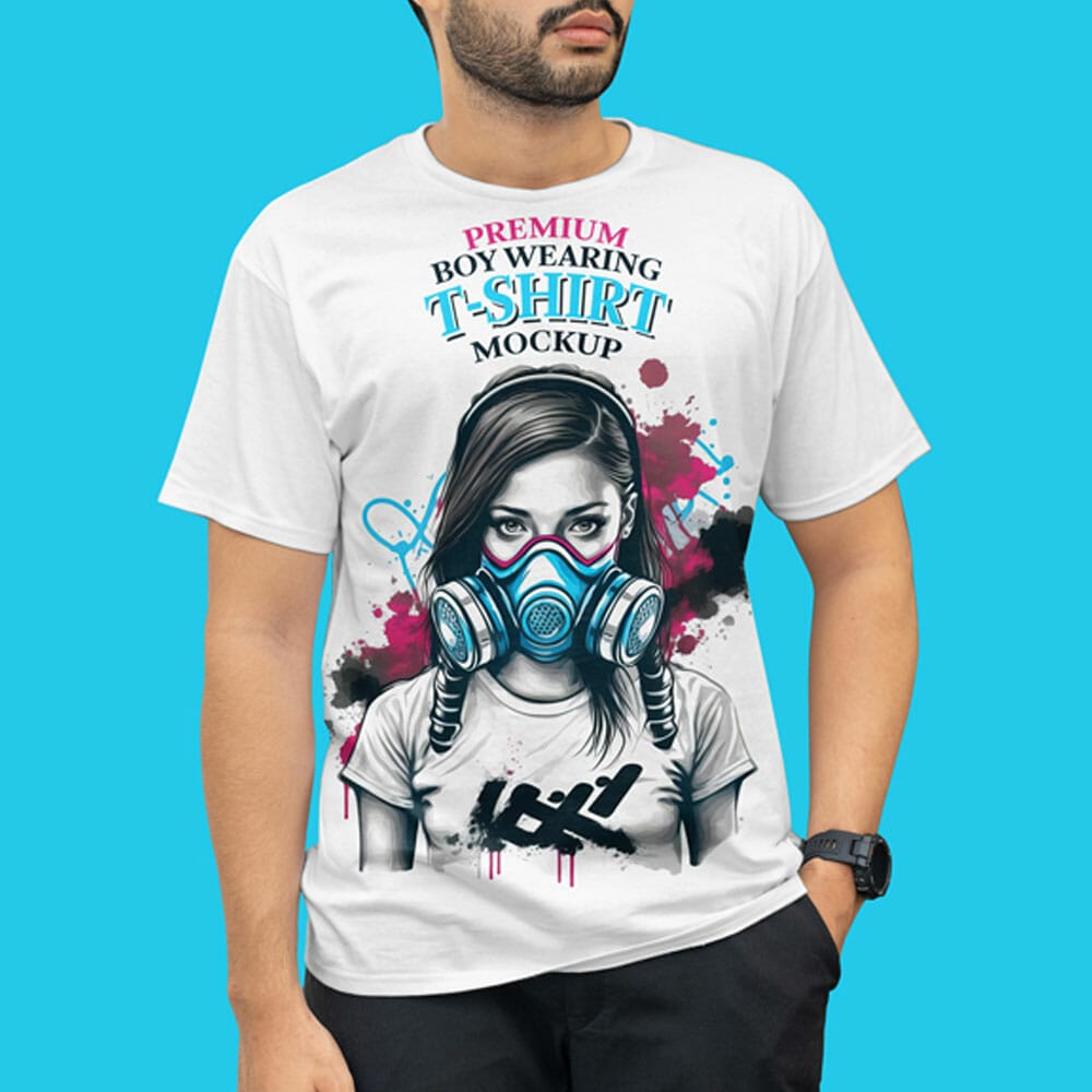 Free Premium Boy Wearing T-Shirt Mockup PSD