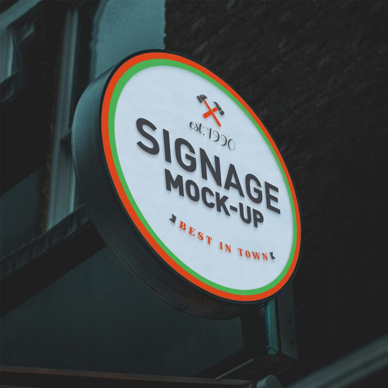 Free Round Signboard Mockup PSD