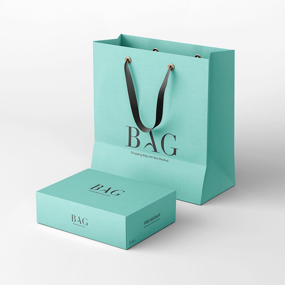 Free Shopping Bag With Box Mockup PSD