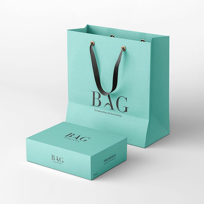 Free Shopping Bag With Box Mockup PSD