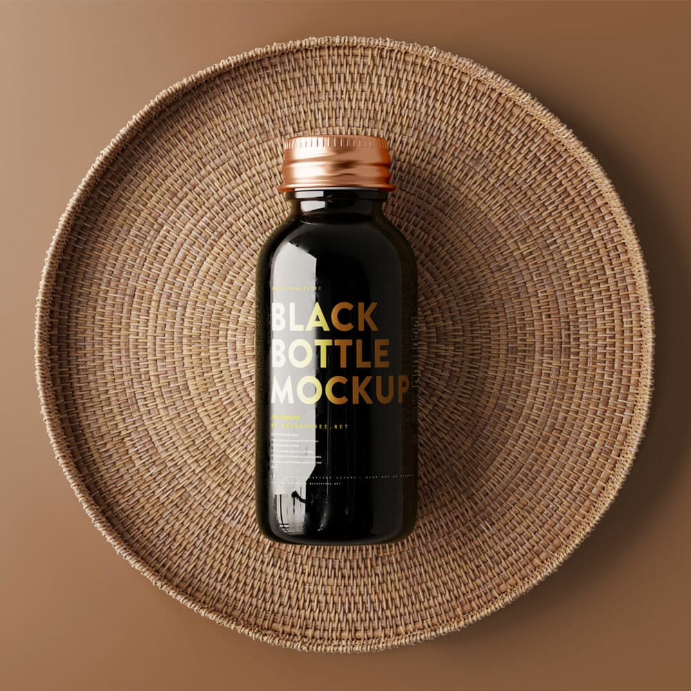 Free Small Black Glass Bottle Mockup PSD