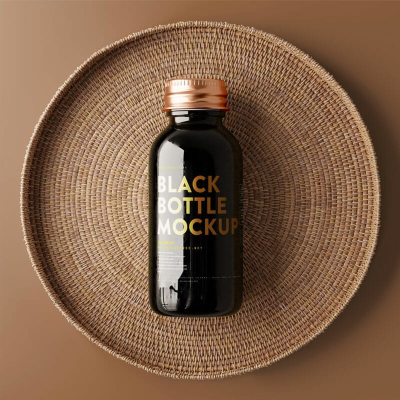 Free Small Black Glass Bottle Mockup PSD
