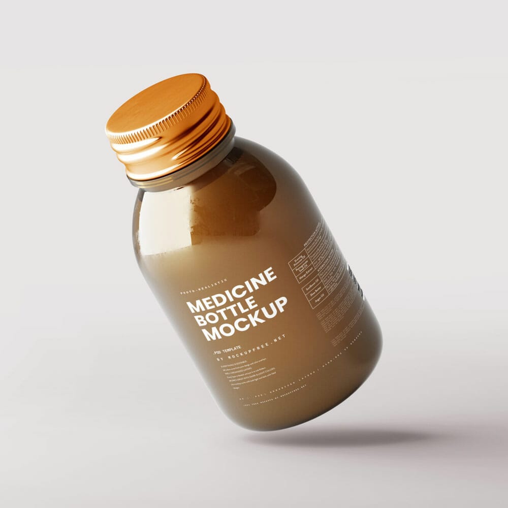 Free Small Liquid Medicine Bottle Mockup PSD