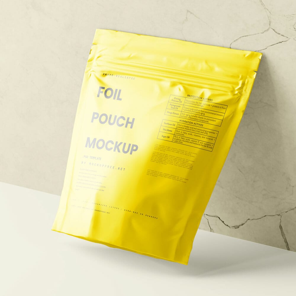 Free Square Foil Pouch Mockup PSD
