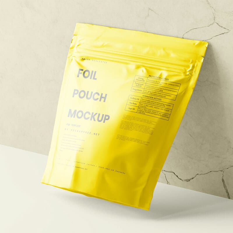 Free Square Foil Pouch Mockup PSD