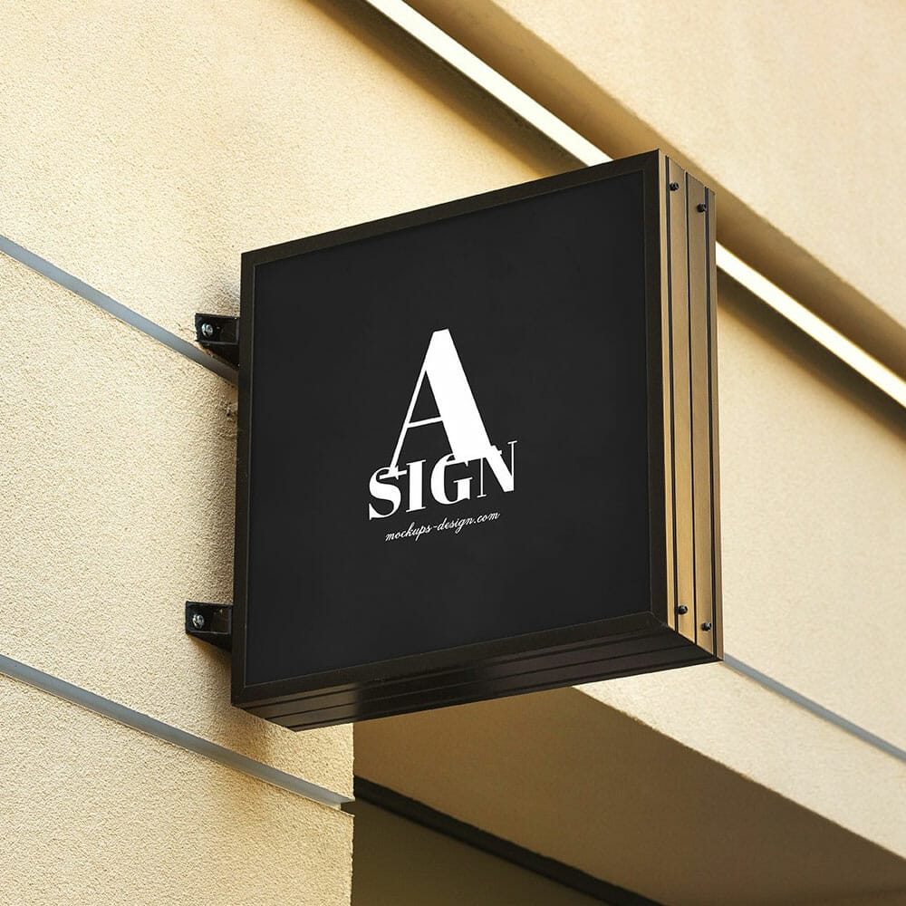 Free Square Wall Sign Mockup PSD