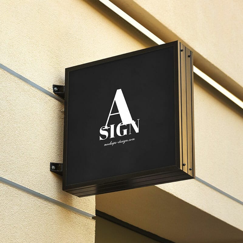 Free Square Wall Sign Mockup PSD