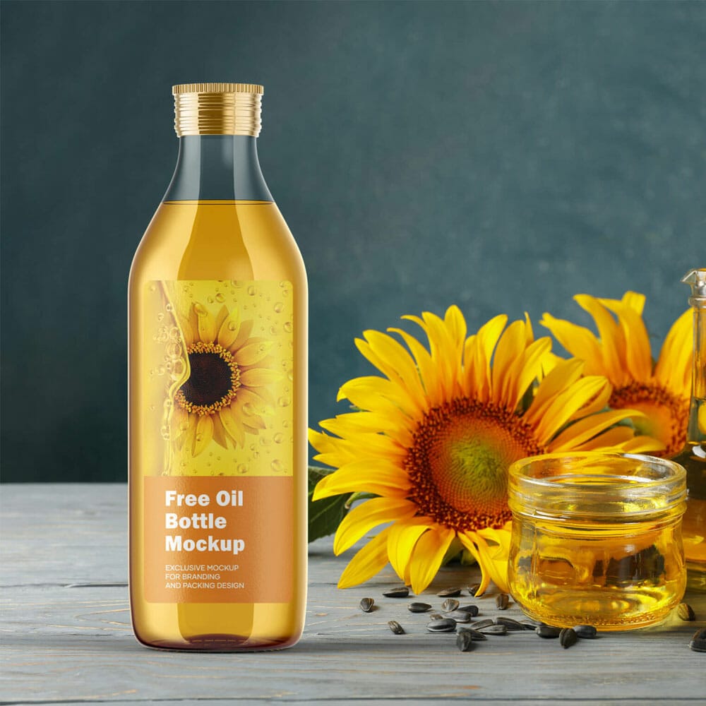 Free Sunflower Oil Bottle Mockup PSD Template