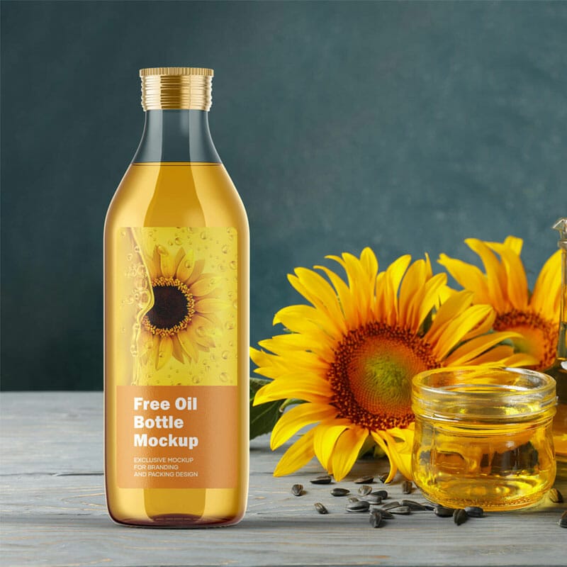 Free Sunflower Oil Bottle Mockup PSD Template