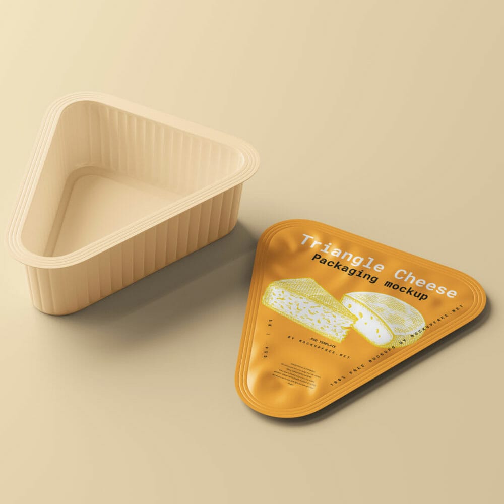 Free Triangle Cheese Packaging Mockup PSD