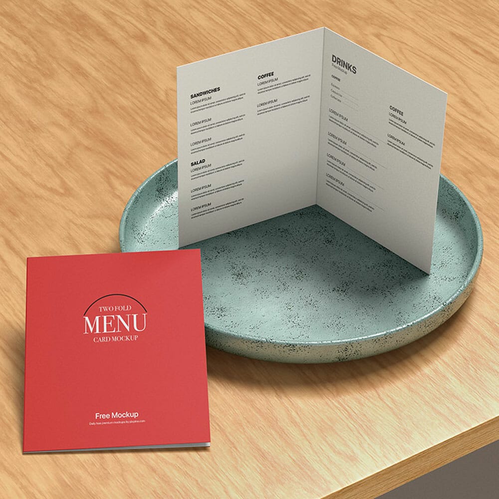 Free Two Fold Restaurant Menu Card Mockup PSD