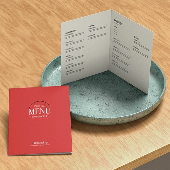 Free Two Fold Restaurant Menu Card Mockup PSD
