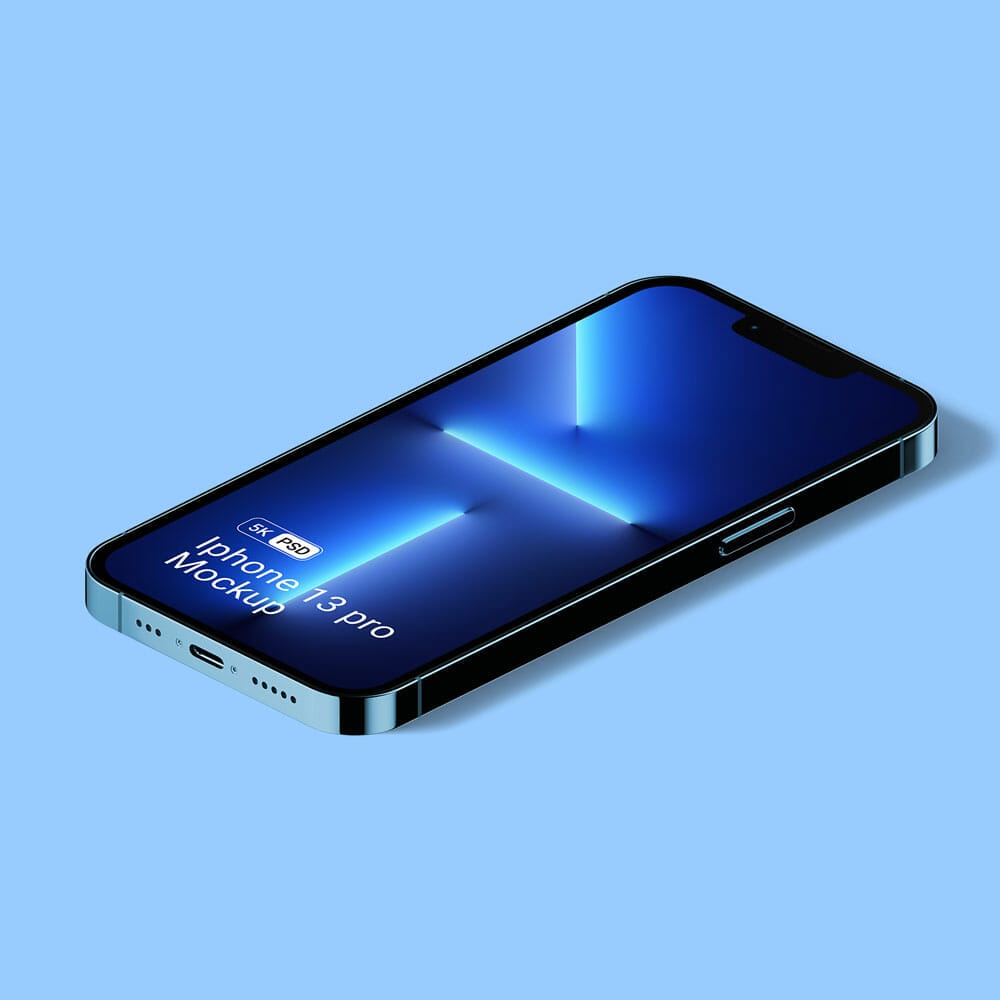 Free iPhone 13 Pro Mockup Isometric PSD
