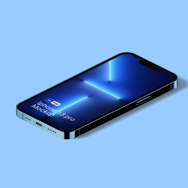 Free iPhone 13 Pro Mockup Isometric PSD