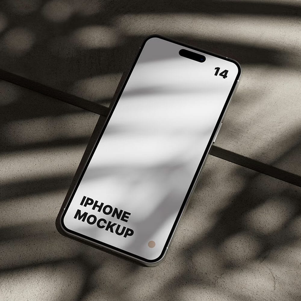 Free iPhone 14 Pro Max On Concrete Mockup PSD