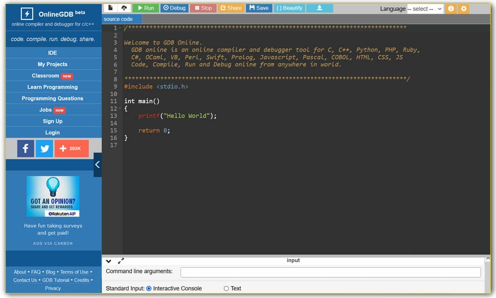 online c compiler –