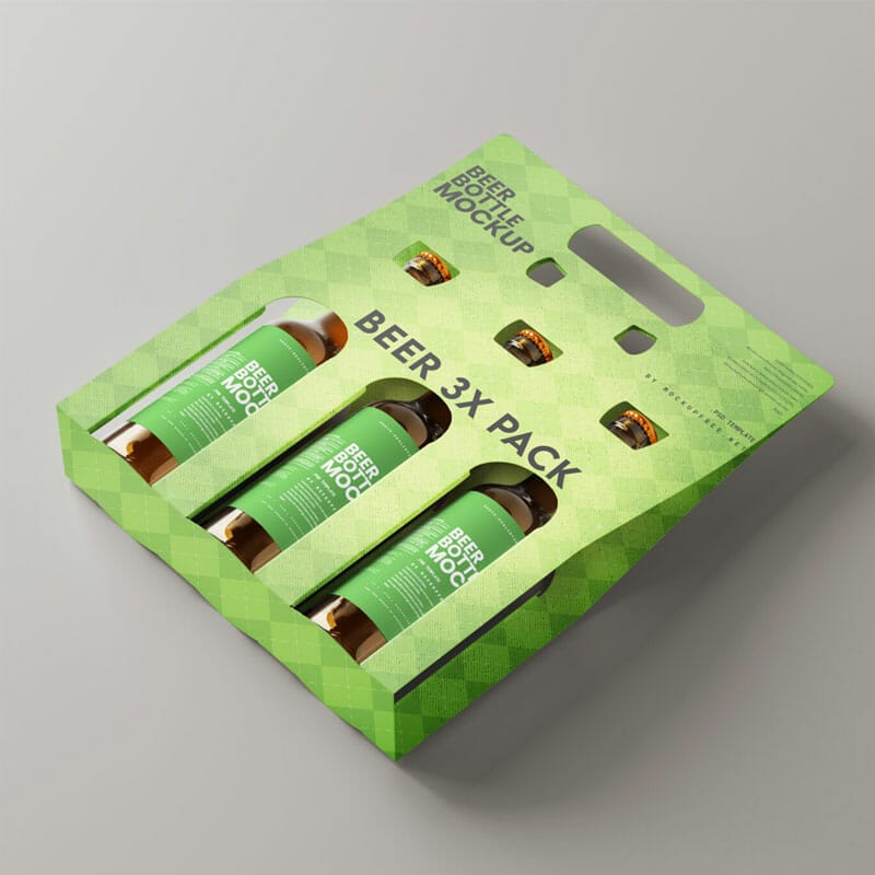 Three Pack Beer Bottle Carrier Mockup PSD