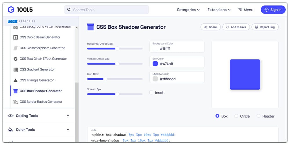 100L5 CSS Box Shadow Generator