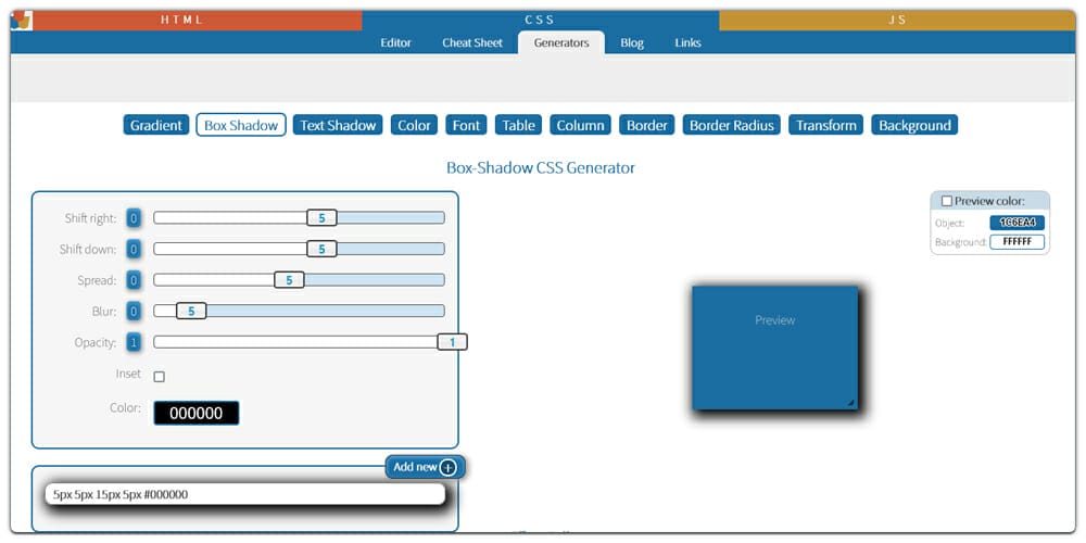 Box Shadow CSS Generator