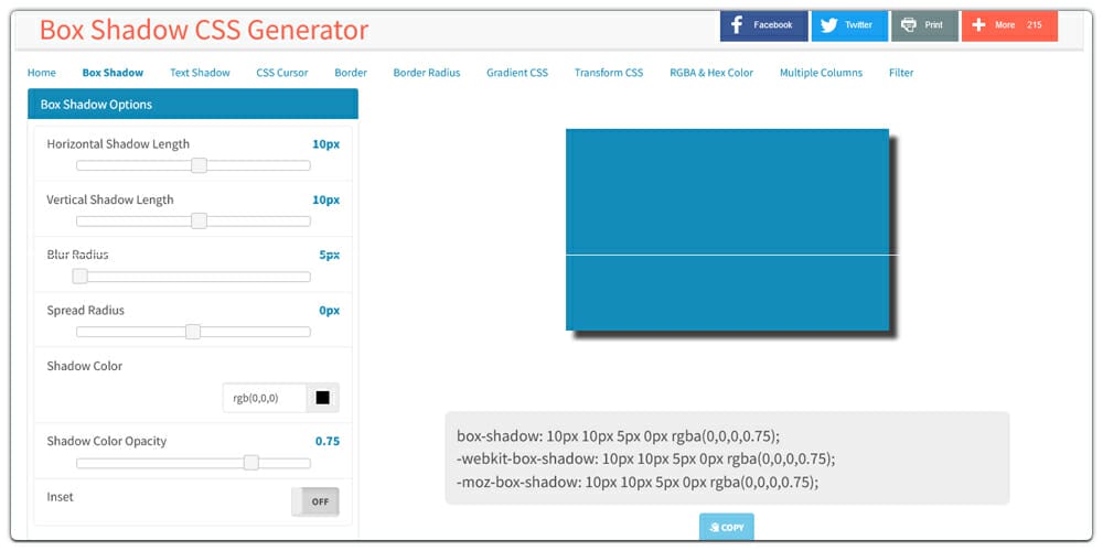 Box Shadow CSS Generator