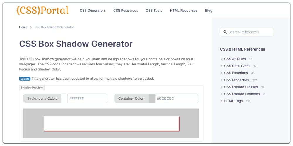 CSS3 Box Shadow Generator