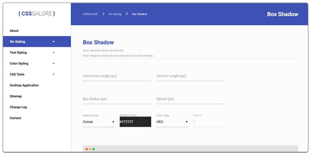 CSSGalore Box Shadow Generator