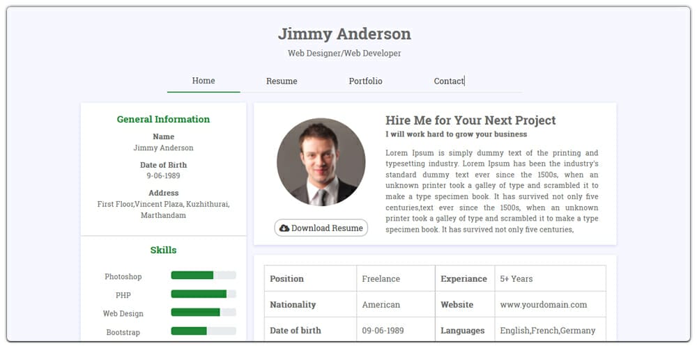 CV HTML Website Template