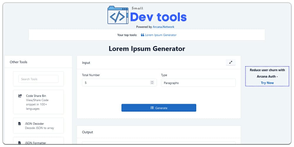 Dev Tools Lorem Ipsum Generator