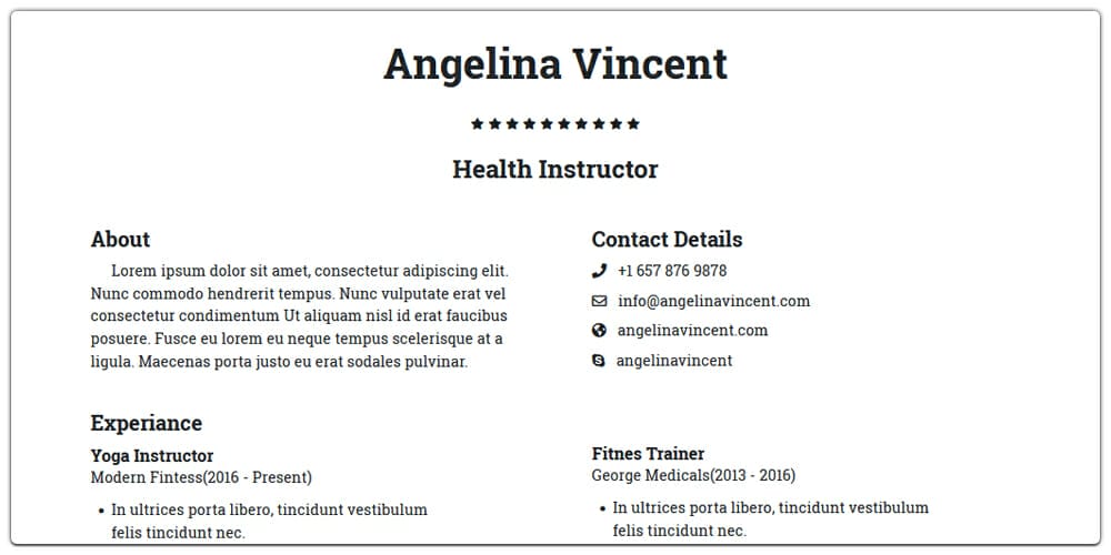 Fitness Trainer Resume Website Template