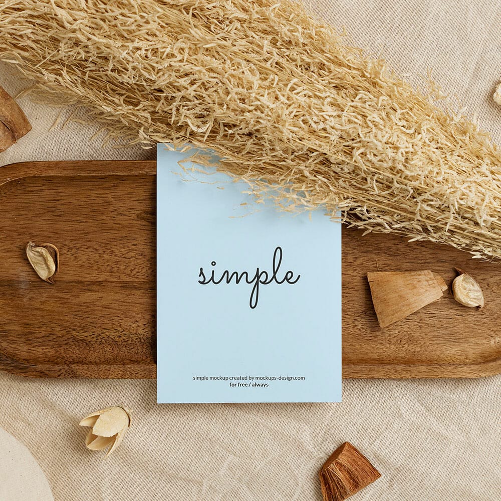 Free A6 Flyer On Wooden Tray Mockup PSD